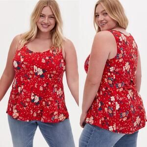 TORRID • Red Floral Challis Button Front Fit and Flare Tank Top